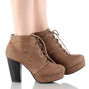 SALE Forever Camille-86 Stacked Lace Up Heel Taupe